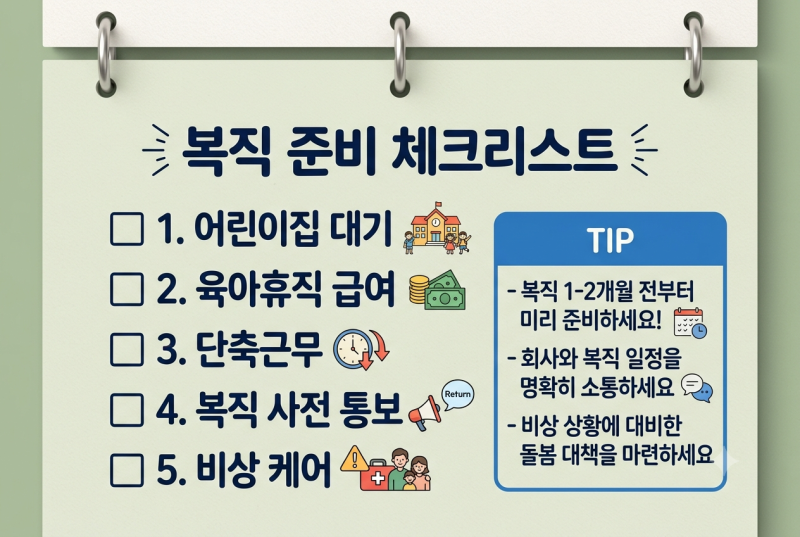 육아휴직 끝나고 복직 준비 총정리ㅣ육아기 단축근무,육아휴직 급여 신청, 어린이집 대기, ....