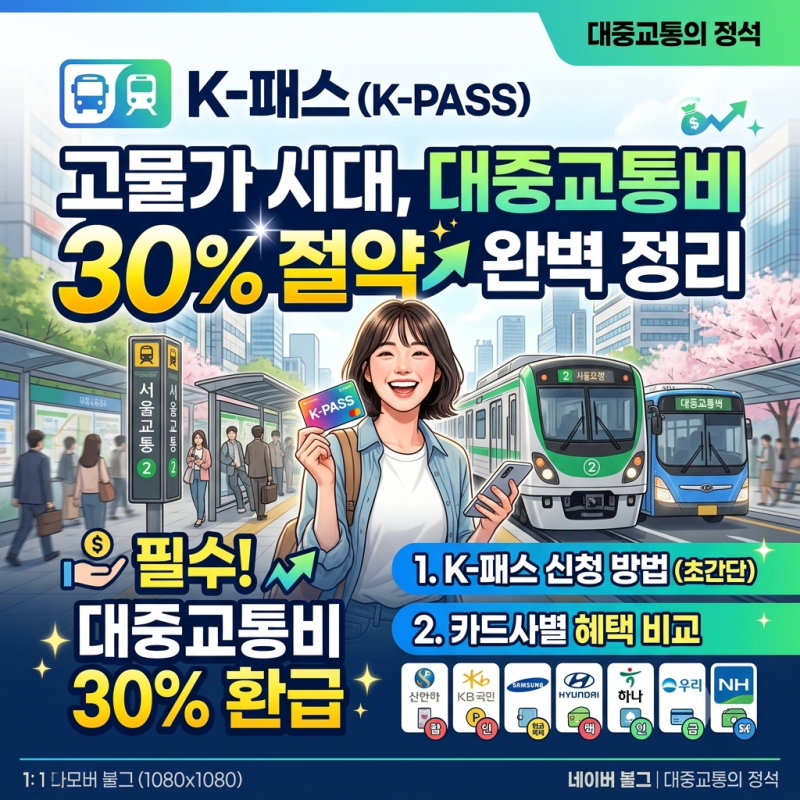 고물가 시대 필수 대중교통비 30% 아끼는 K 패스 신청 방법 및 카드사별 혜택 비교