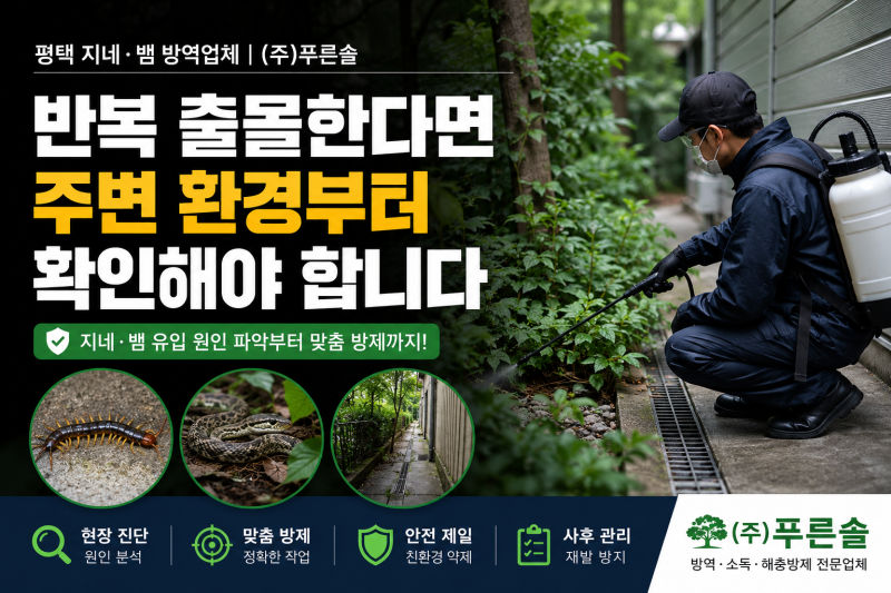 평택 지네·뱀 방역업체, 반복 출몰한다면 주변 환경부터 확인해야 합니다
