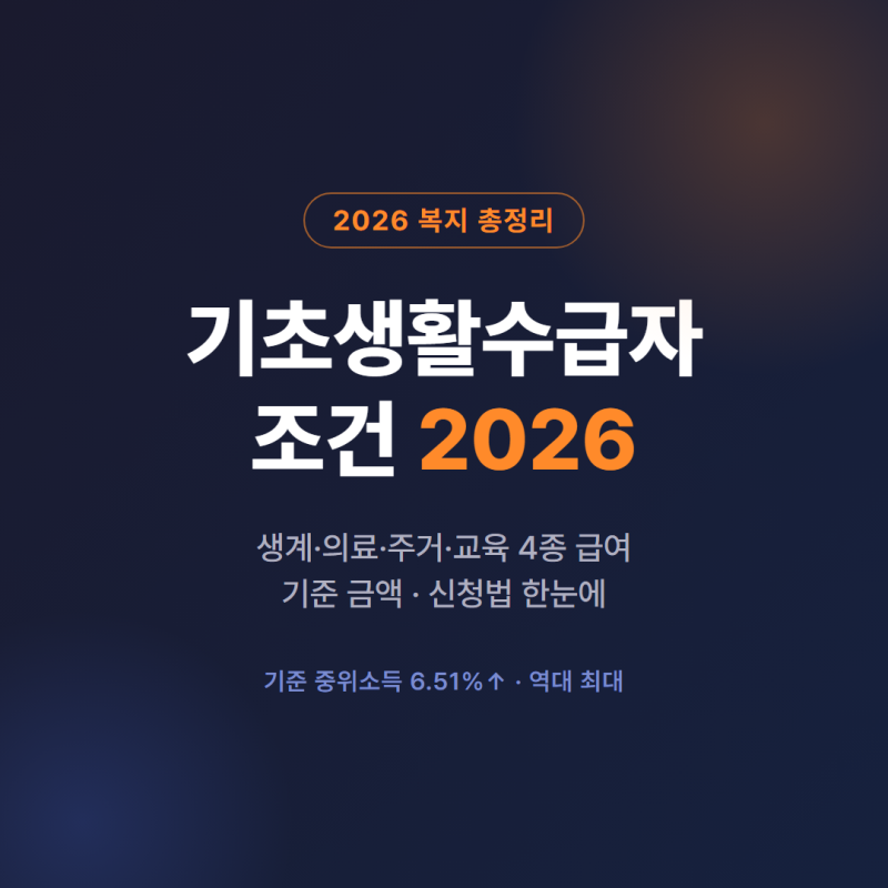 기초생활수급자 조건 2026 생계급여 총정리 (4종 급여 기준·신청법)
