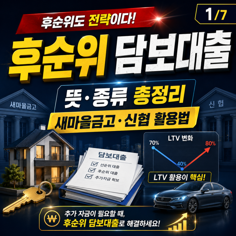 빌라 자동차 후순위 담보대출 뜻 종류 등 총정리!(ft.새마을금고 신협 등 최대로 대출 많이 받....