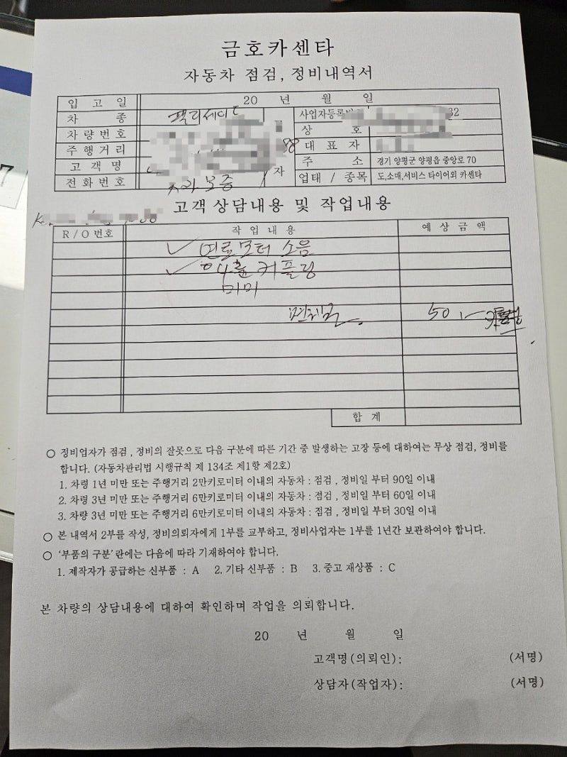 팰리세이드 디젤 4륜 소음, 케이카 보증서비스로 해결한 후기