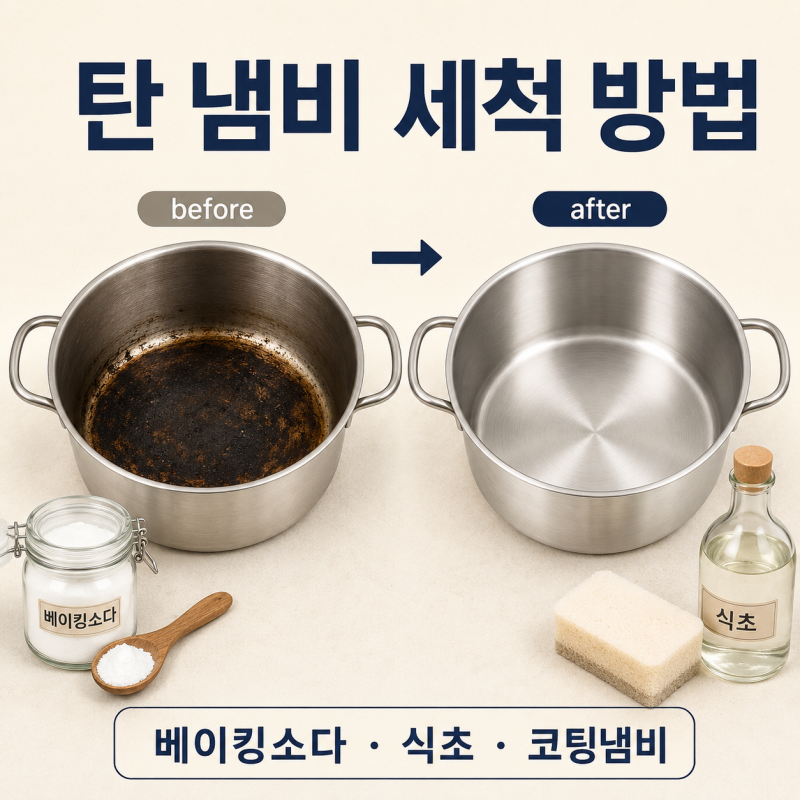 탄 냄비 세척 방법 총정리｜베이킹소다·식초로 눌어붙은 냄비 닦는 법, 코팅냄비까지