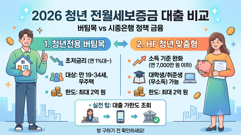 2026년 청년 전월세보증금 대출 상품 비교, 버팀목 vs 시중은행 정책 금융 완벽 해설