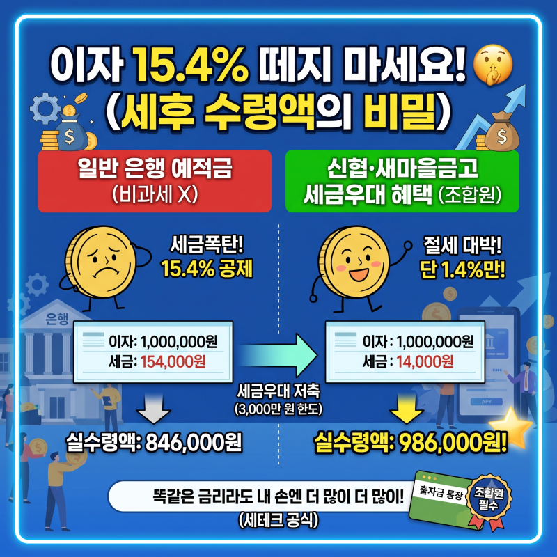 세금 우대 저축 활용법, 신협·새마을금고 예적금으로 이자소득세 아끼는 세테크