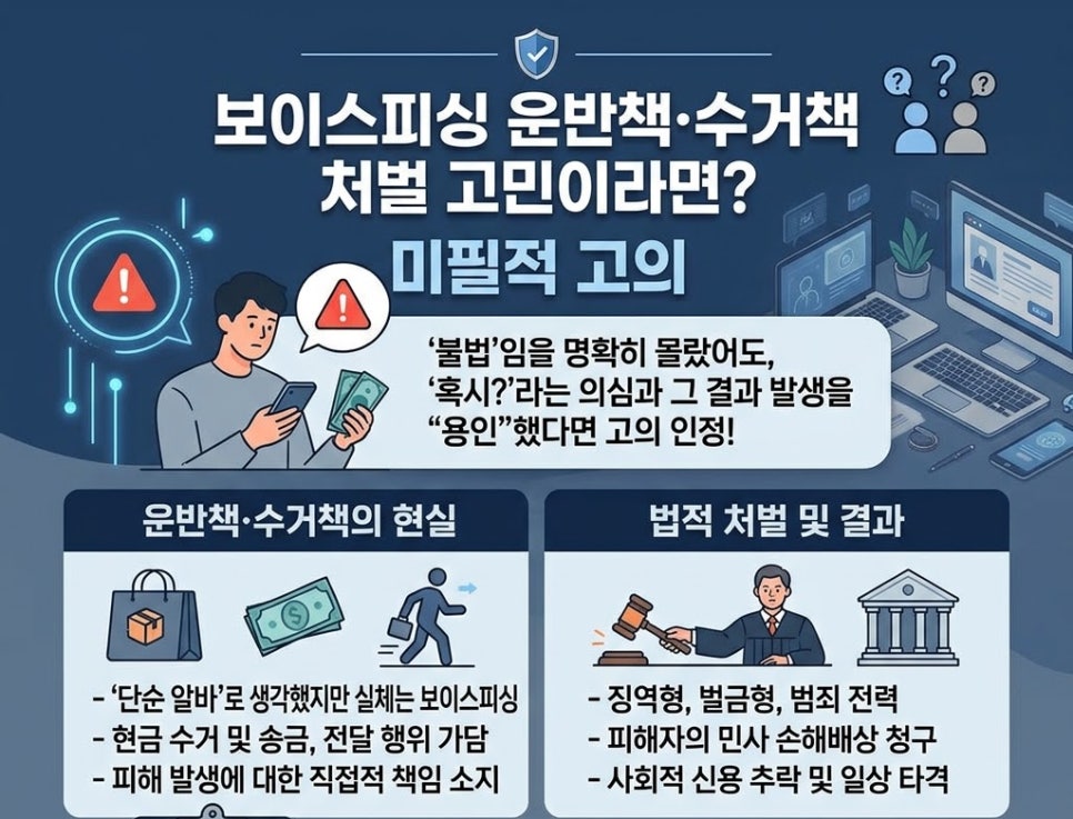 미필적고의뜻 보이스피싱운반책 수거책 처벌 고민이라면