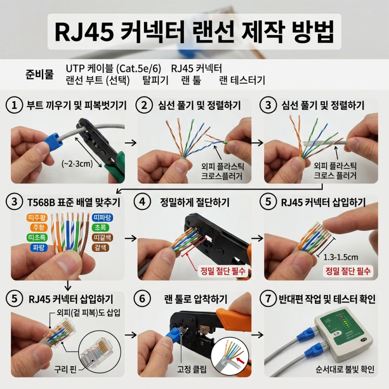 RJ45 커넥터 인터넷 랜선 제작 방법