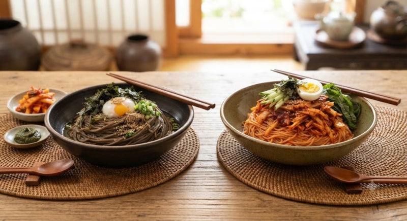 들기름 막국수 묵은지 비빔국수 레시피 고소한 들기름 메밀국수 만드는법