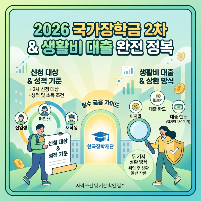 2026학년도 국가장학금 2차 신청 기간 및 생활비 대출 자격 조건 총정리