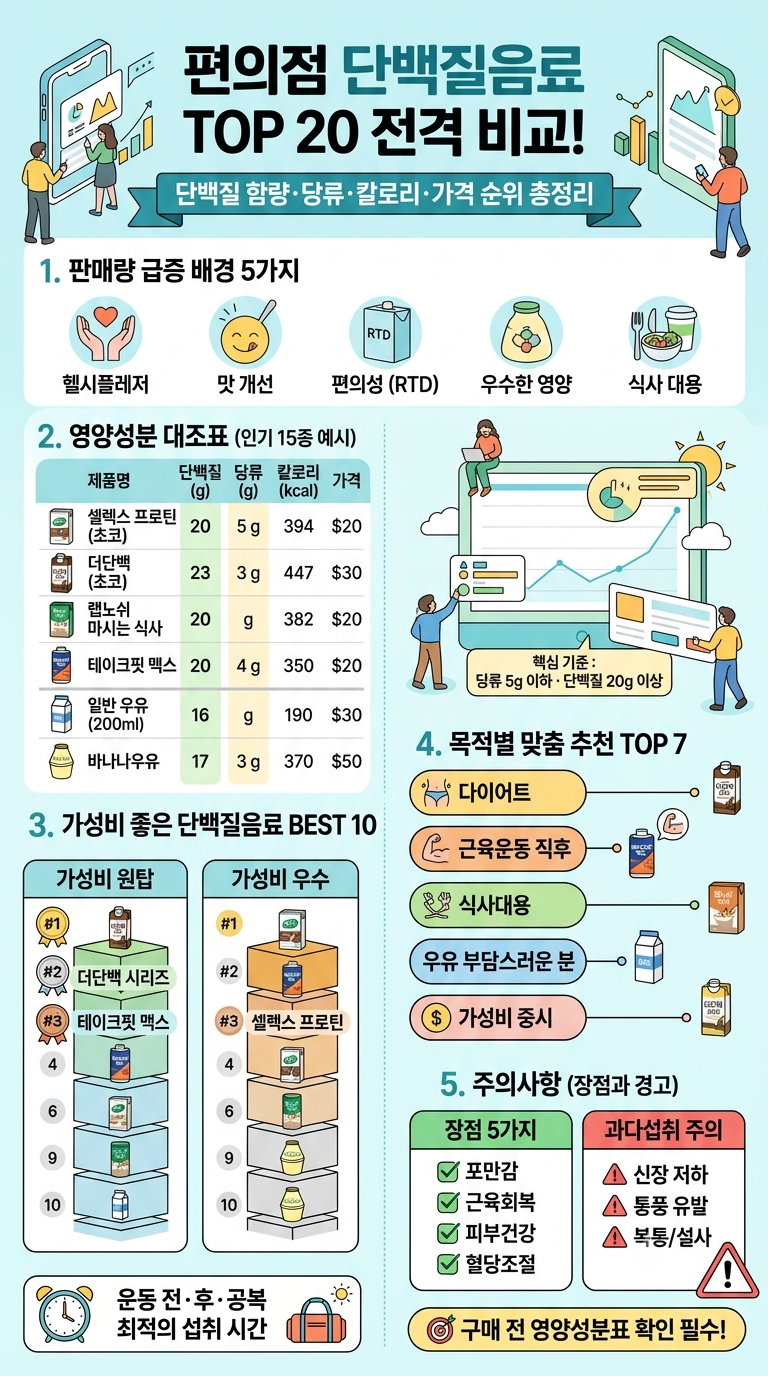 아직도 2+1이라고 아무거나 집으시나요? 편의점 단백질음료 TOP 20 성분·가성비 전격 비교