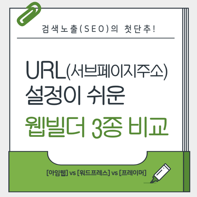 SEO(검색엔진최적화)의 첫단추, 서브페이지 주소 설정(URL)이 직관적이고 쉬운 웹빌더 3종 비교....