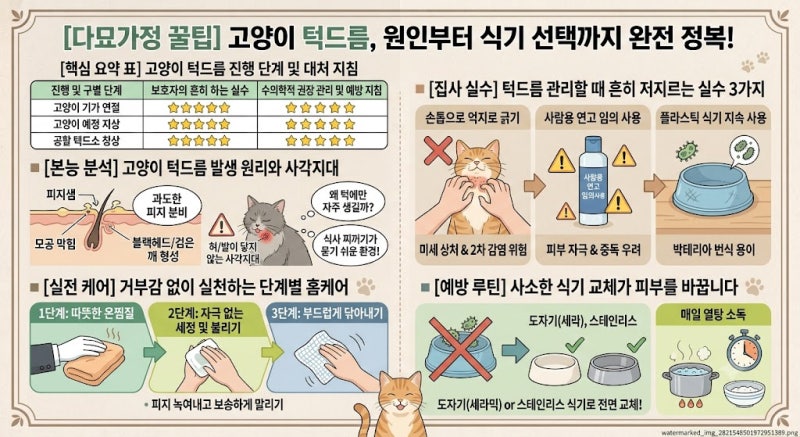 고양이 턱드름 원인과 예방: 사료 식기 선택부터 집에서 하는 턱드름 관리법까지