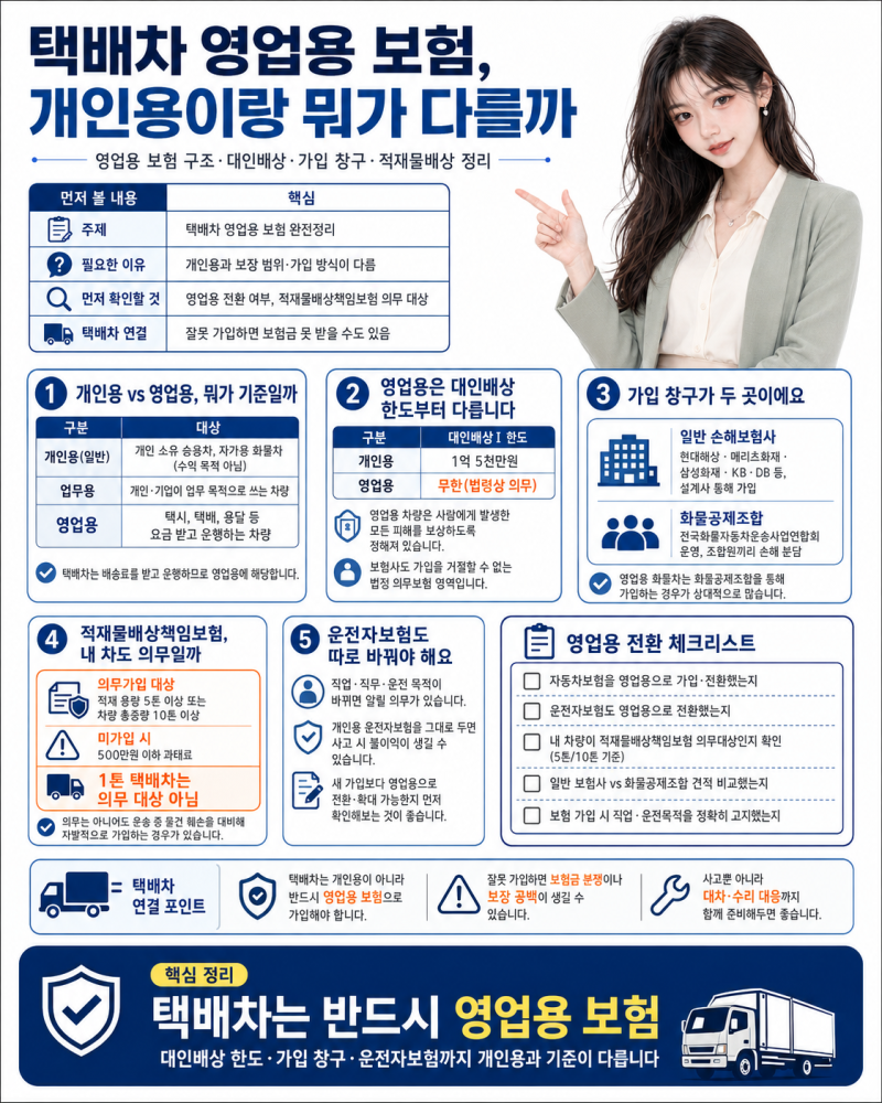 택배차보험, 영업용 보험, 개인용이랑 뭐가 다를까