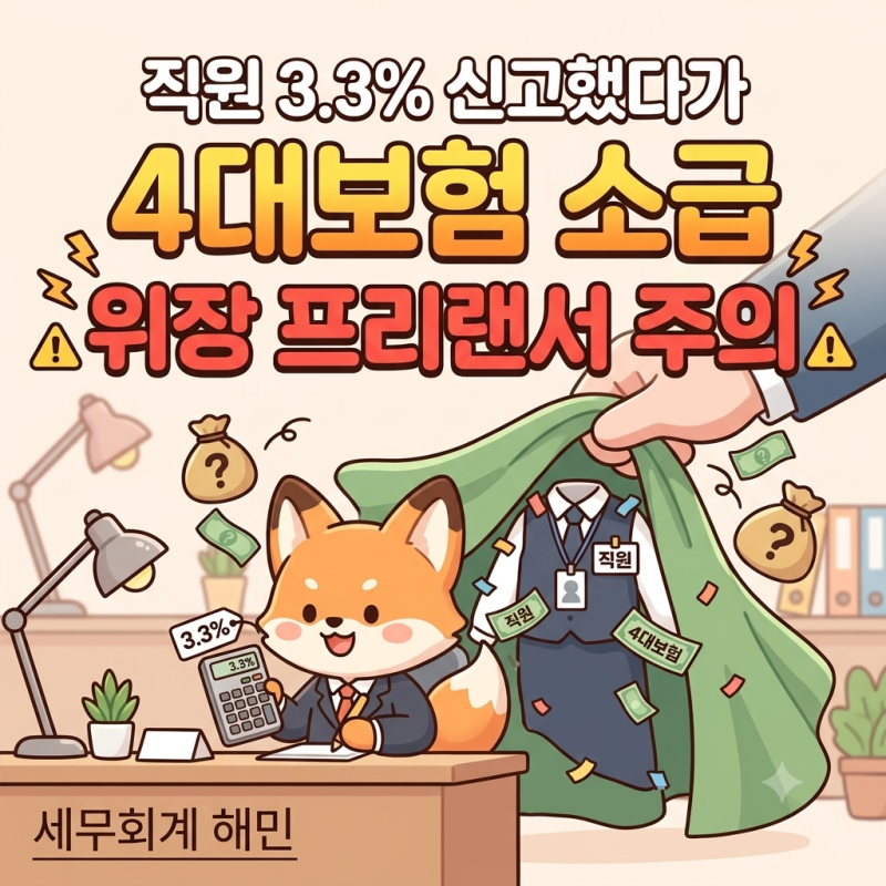직원 3.3% 신고했다가 4대보험 소급 - 위장 프리랜서 주의