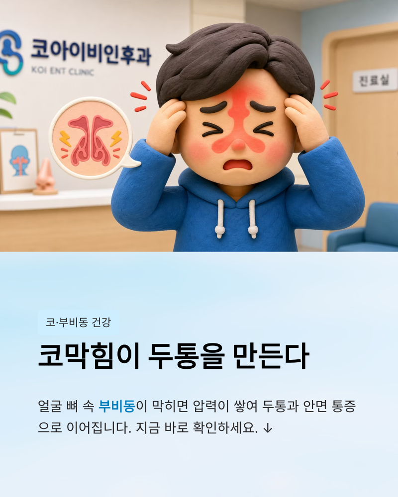 코막힘과 두통이 같이 오는데, 혹시 축농증(부비동염)인가요? (당진 코아이비인후과)