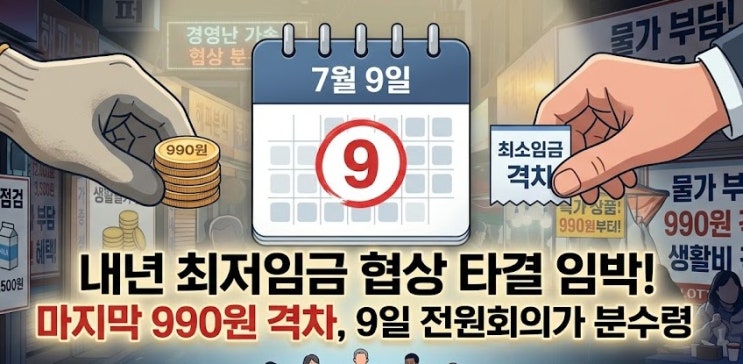 내년 <b>최저임금</b> 노사 <b>격차 990원</b>, '1만 원 시대'의 최종 결론은?