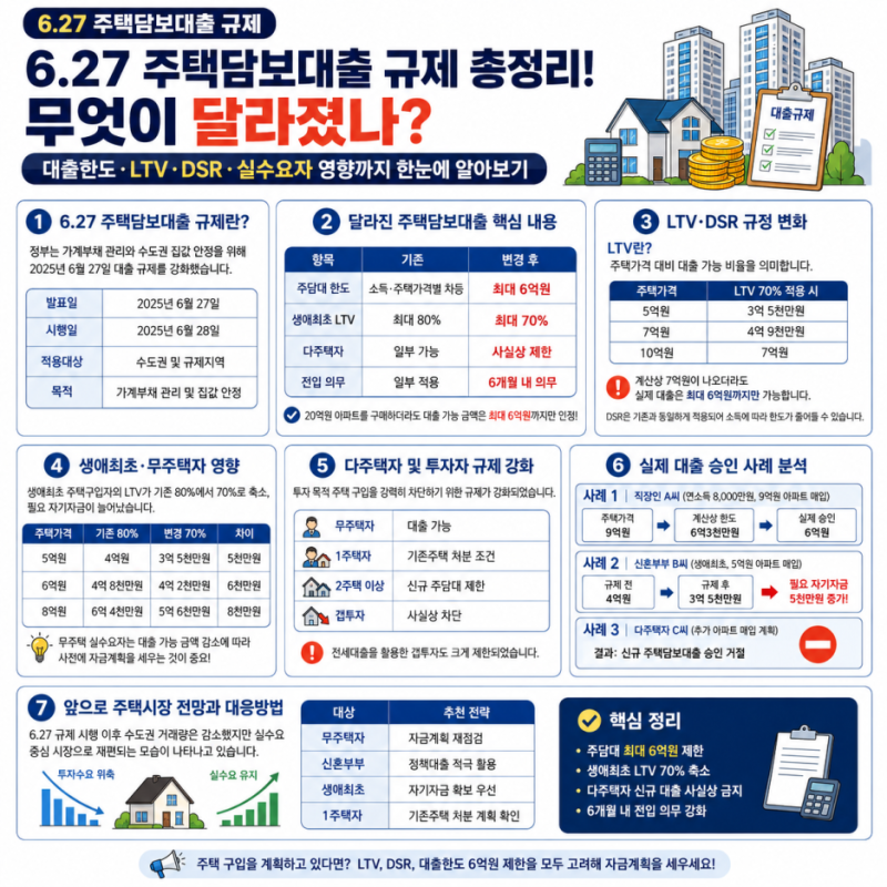 6.27 주택담보대출 규제 총정리! 무엇이 달라졌나? 대출한도·LTV·DSR·실수요자 영향까지 한눈....