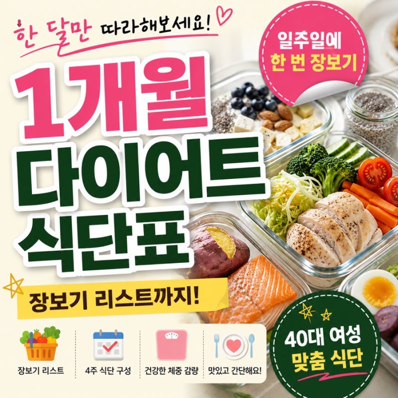 1개월 다이어트 식단표 무료 공유! 일주일 장보기까지 한 번에