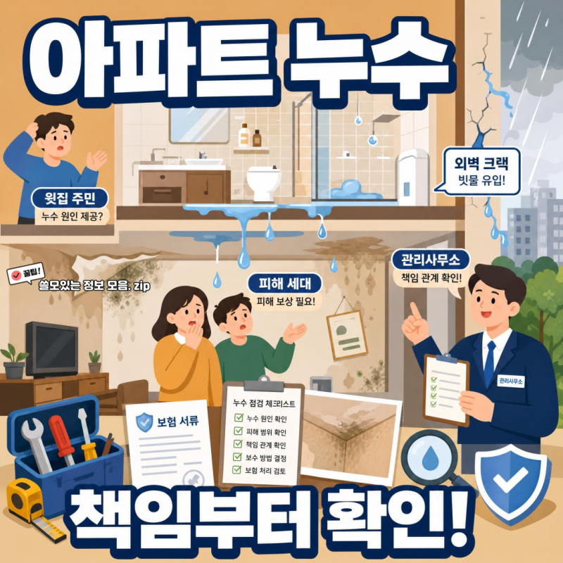 아파트누수책임, 윗집일까 관리실일까? 상황별 책임 소재 기준 정리