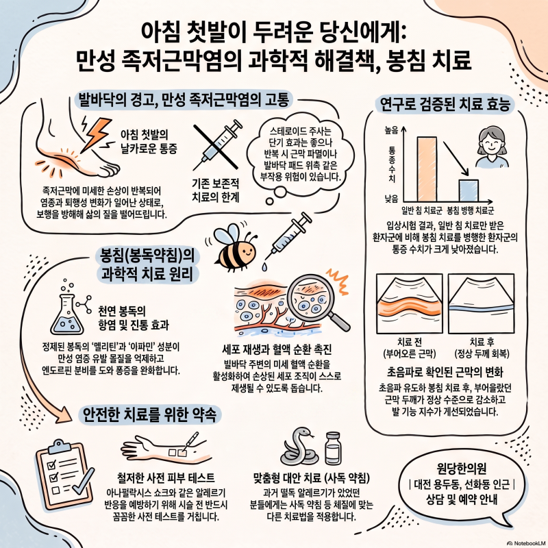 아침 첫발이 두려운 발바닥 통증, 만성 족저근막염 봉침 치료로 사슬을 끊다(대전 중구 원당....