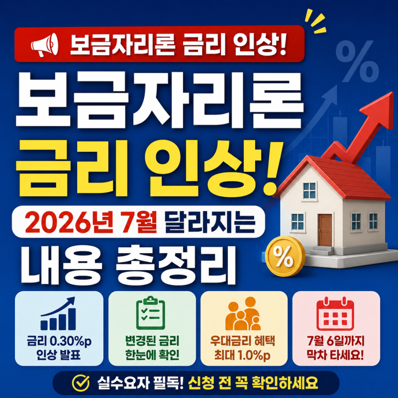 보금자리론 금리 인상! 2026년 7월 달라지는 내용 총정리｜신청 전 꼭 확인해야 할 핵심 정보