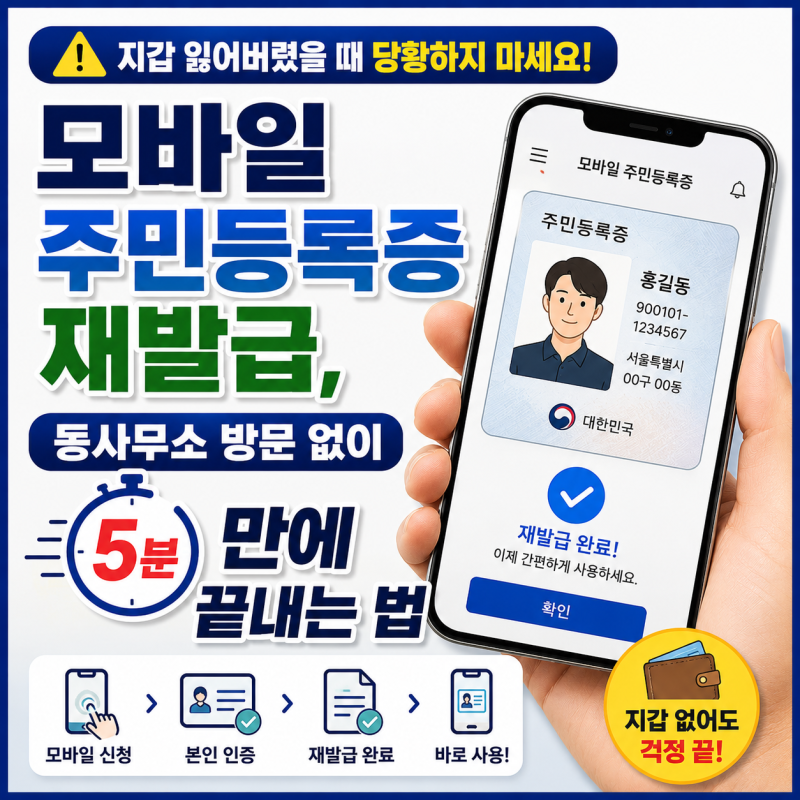 [지갑 잃어버렸을 때 당황하지 마세요!] 모바일 주민등록증 재발급, 동사무소 방문 없이 5분 ....