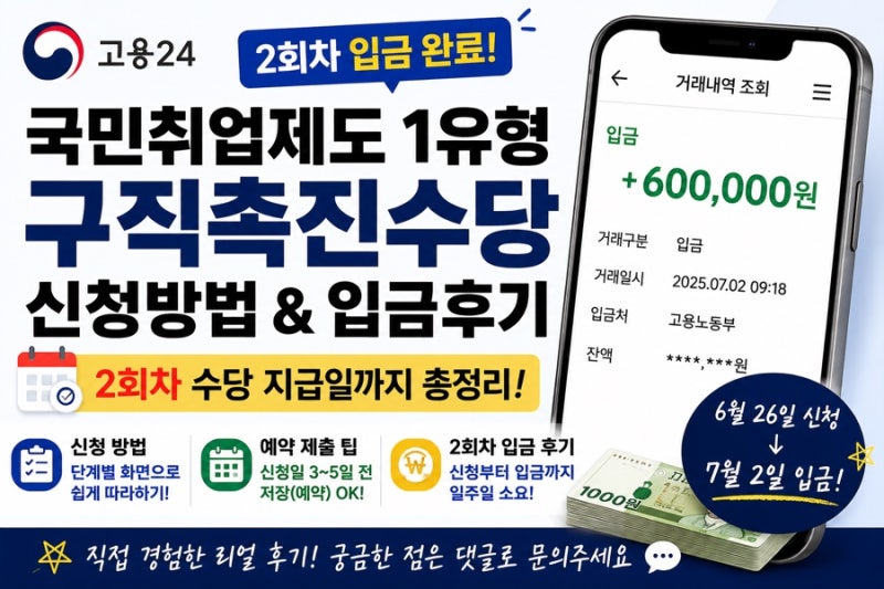 국민취업제도 1유형 입금 후기 및 신청방법 | 2회차 지급일