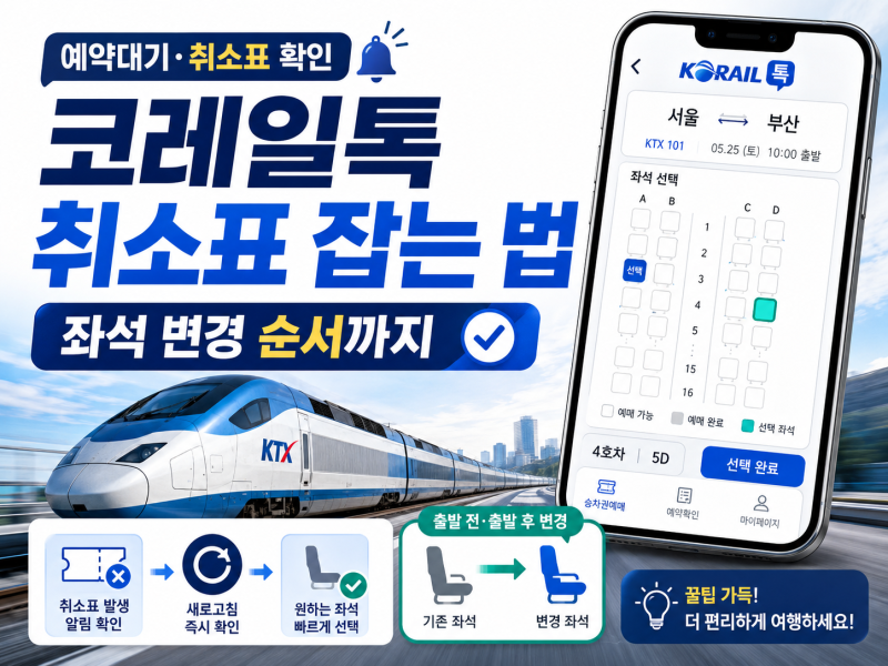 코레일톡 취소표 잡는 방법, 좌석 변경 순서까지 정리