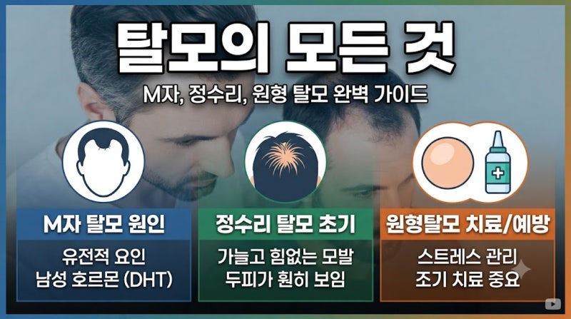 탈모의 모든 것｜M자 탈모 원인, 정수리 탈모 초기 증상, 원형탈모 치료와 예방법