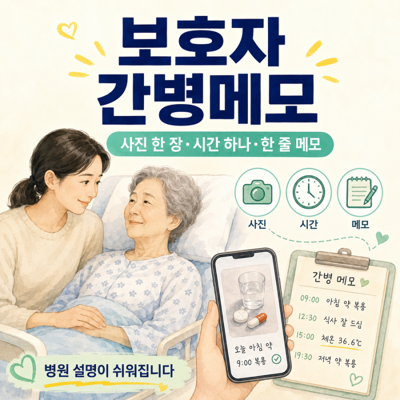 보호자 간병메모 작성법｜사진 한 장·시간 하나·한 줄 메모면 충분합니다