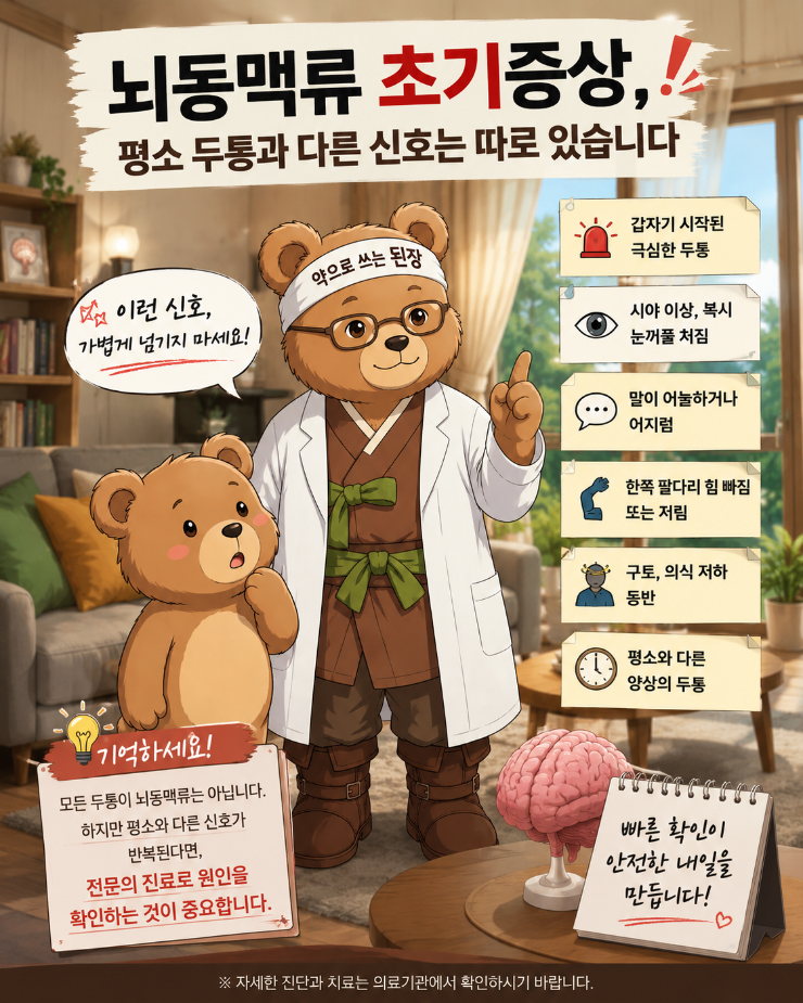 뇌동맥류 초기증상, 평소 두통과 다른 신호는 따로 있습니다
