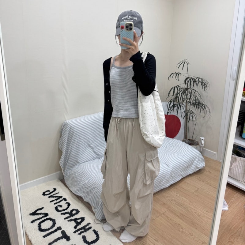 152cm 키작녀 카고바지 추천 베이지 여성 와이드 카고팬츠 코디