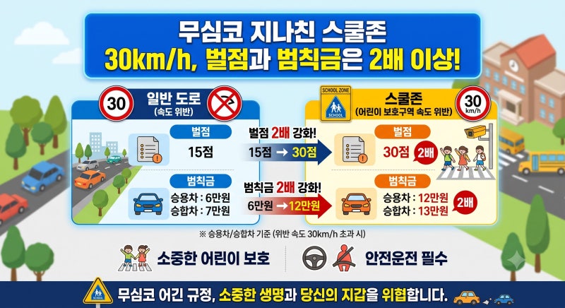 과태료 3배, 벌점 2배! 어린이보호구역(스쿨존) 단속 기준과 운전자 필수 안전 수칙 완벽 가이....