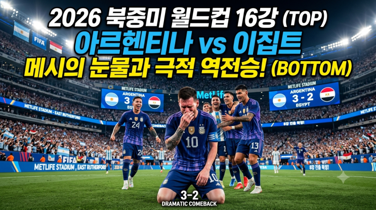 <b>아르헨티나</b>, 이집트 상대 3:2 역대급 극장 <b>역전승</b> (8강 진출)