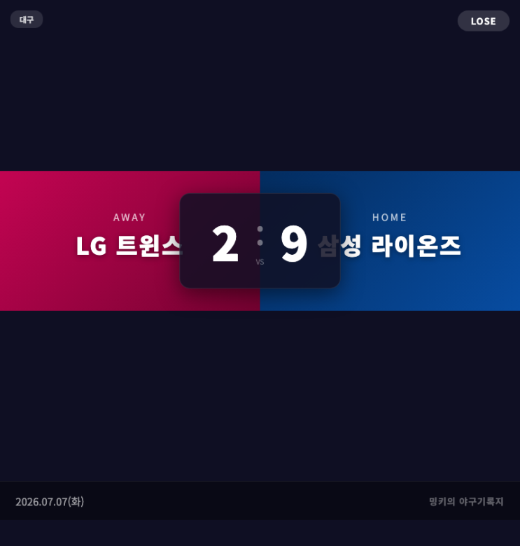 [26.07.07] 밍키의 야구기록지