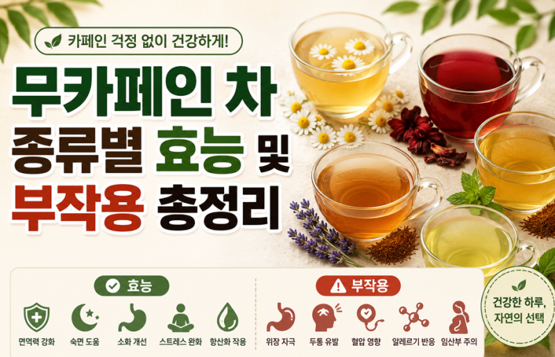 무카페인 차 종류별 효능 및 부작용 총정리