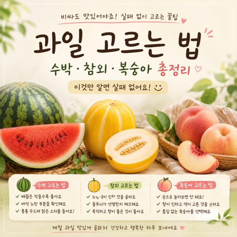 과일 고르는 법 총정리｜맛있는 수박·참외·복숭아 쉽게 고르는 꿀팁