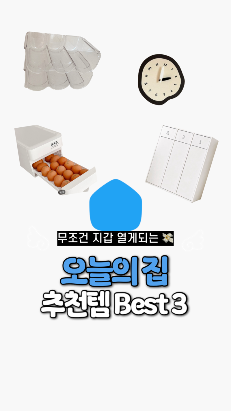 오늘의 집 추천템- 시계, 분리수거함, 계란 보관함, 수저 정리함, 텀블러 정리함