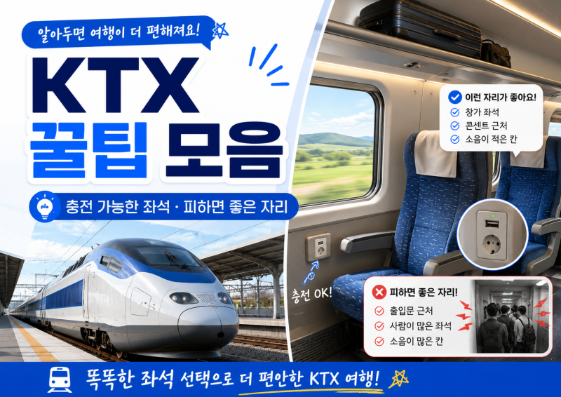 KTX 꿀팁 모음, 충전 가능한 좌석과 피하면 좋은 자리