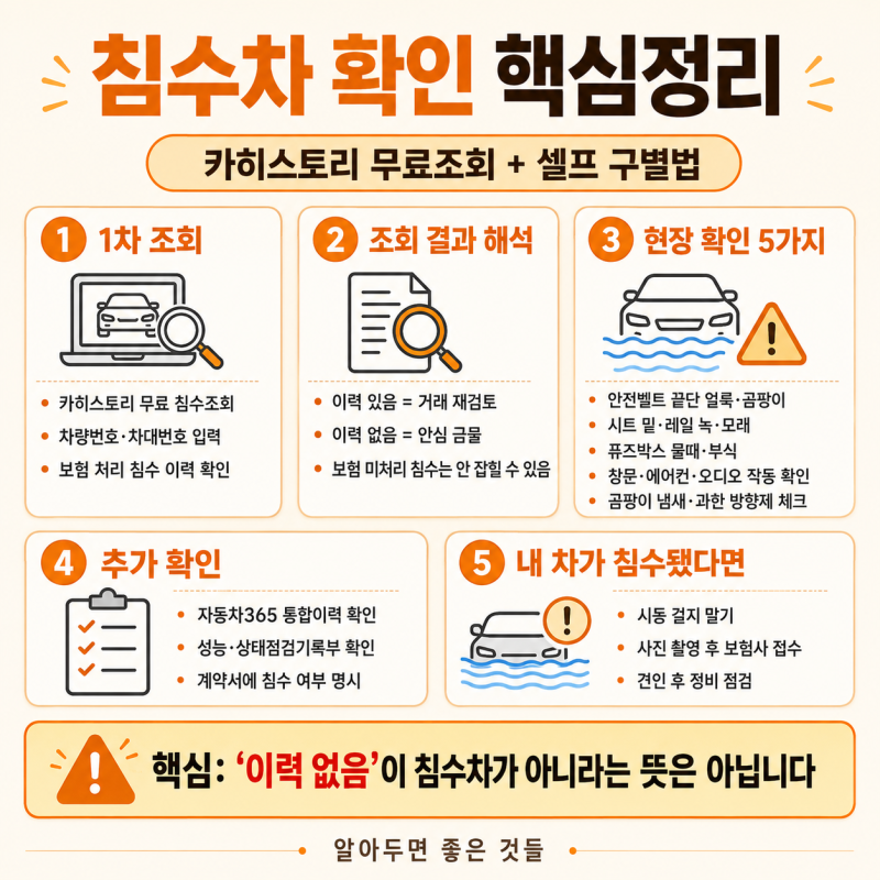 침수차 무료 조회, 30초면 됩니다 — 태풍 전에 알아둘 카히스토리·구별법