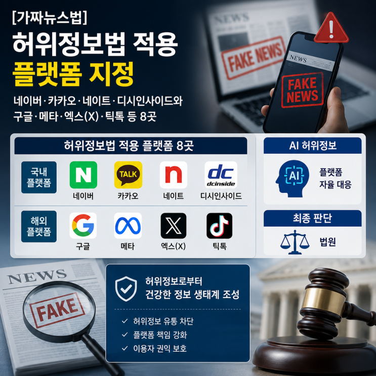 [가짜뉴스법] <b>허위정보법</b> 적용 플랫폼 지정…네이버·카카오... 