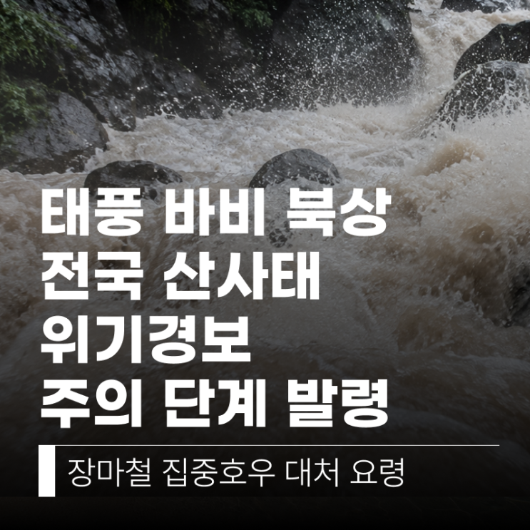전국 <b>산사태 위기경보</b> 주의 단계 발령 태풍 바비 북상에 따른... 