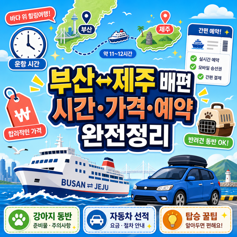 부산 제주도 배편 강아지와 자동차 동반 탑승 비용 및 예약 방법 총정리