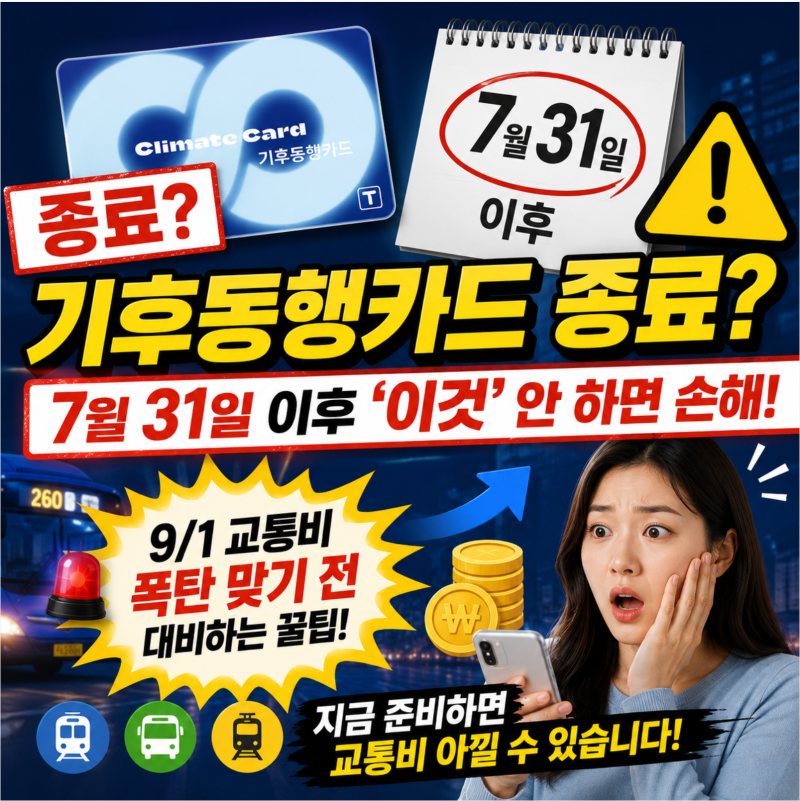 기후동행카드 종료? 7월 31일 이후 '이것' 안 하면 손해! (9/1 교통비 폭탄 맞기 전 대비하는 꿀....