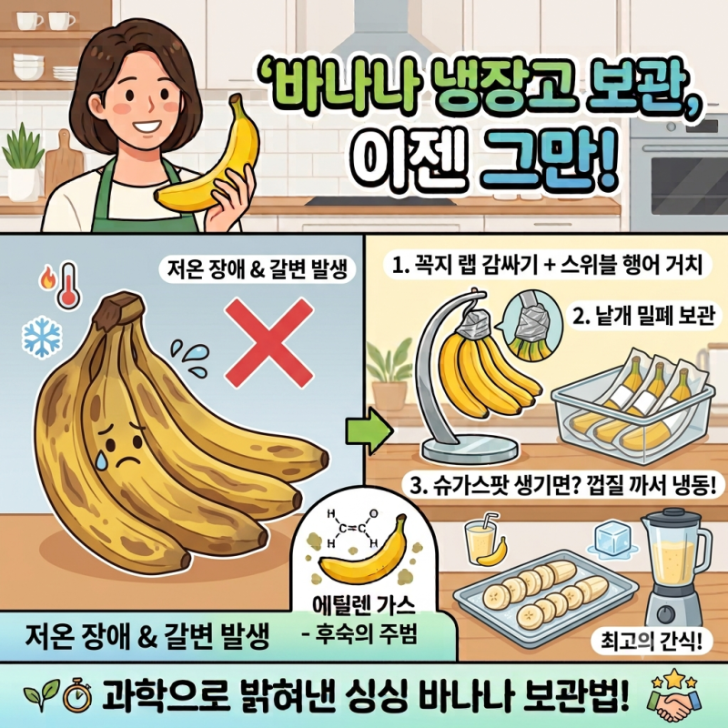 바나나 상하지 않게 오래 보관하는 법! 냉장고 넣으면 왜 까맣게 변할까?