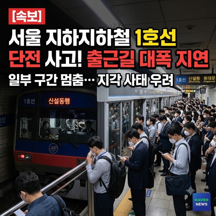 오늘 아침 지하철 <b>1호선 단전</b> 사고, 창동~신이문 구간 지연 중