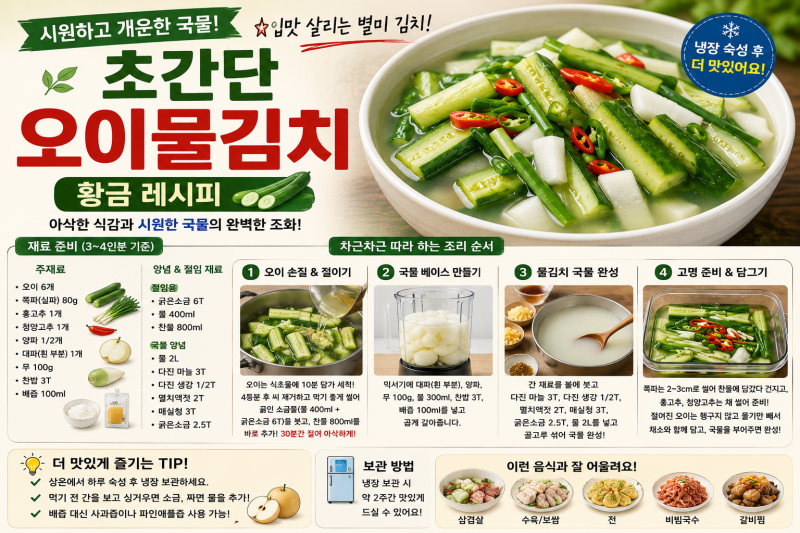 초간단 오이물김치 레시피!시원하고 개운한 아삭한 식감 살리는 황금레시피
