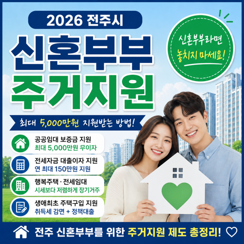 2026 전주시 신혼부부 주거지원 총정리! 최대 5,000만원 지원받는 방법부터 행복주택·전세대출....