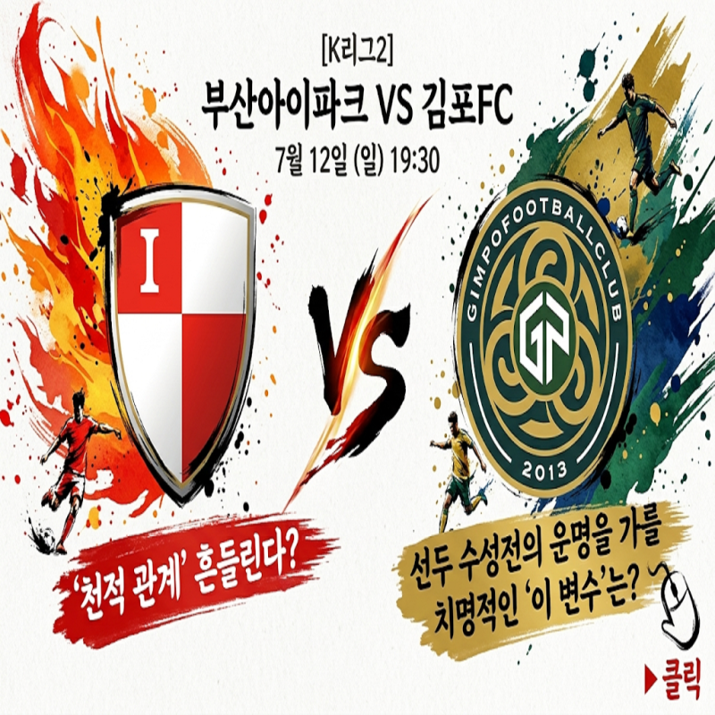 [K리그2] 부산아이파크 VS 김포FC (7월 12일) 화력 폭발 선두 vs 짠물 수비 천적, AI 머신러닝이 지....