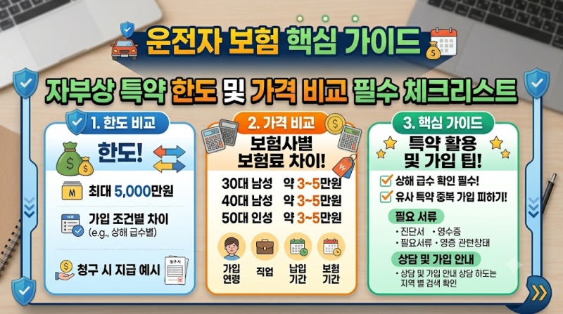 운전자 보험 자부상 특약 한도 및 가격 비교 필수 체크리스트